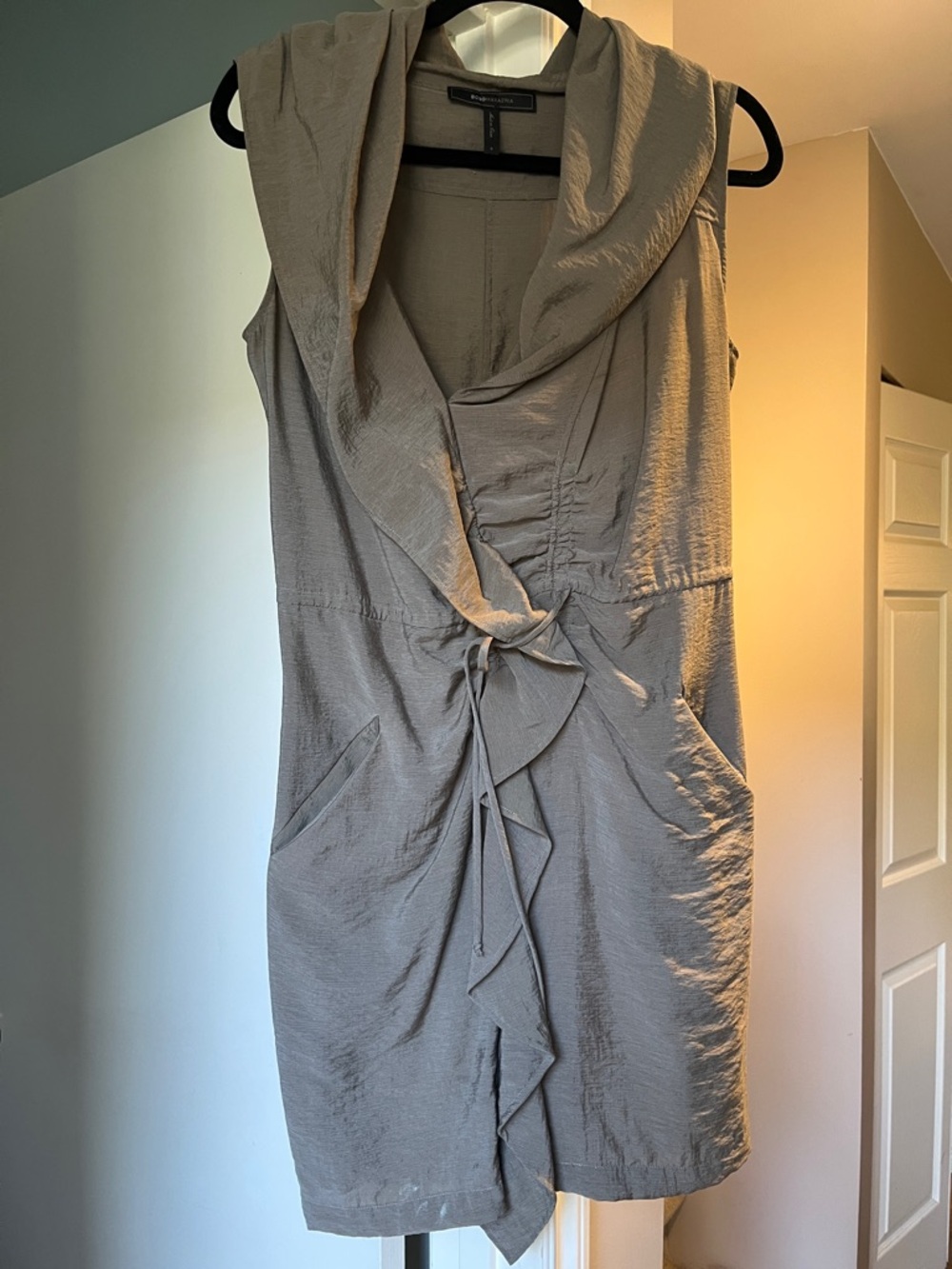 BCBGMaxAzria Taupe Draped Cowl Neck Dress